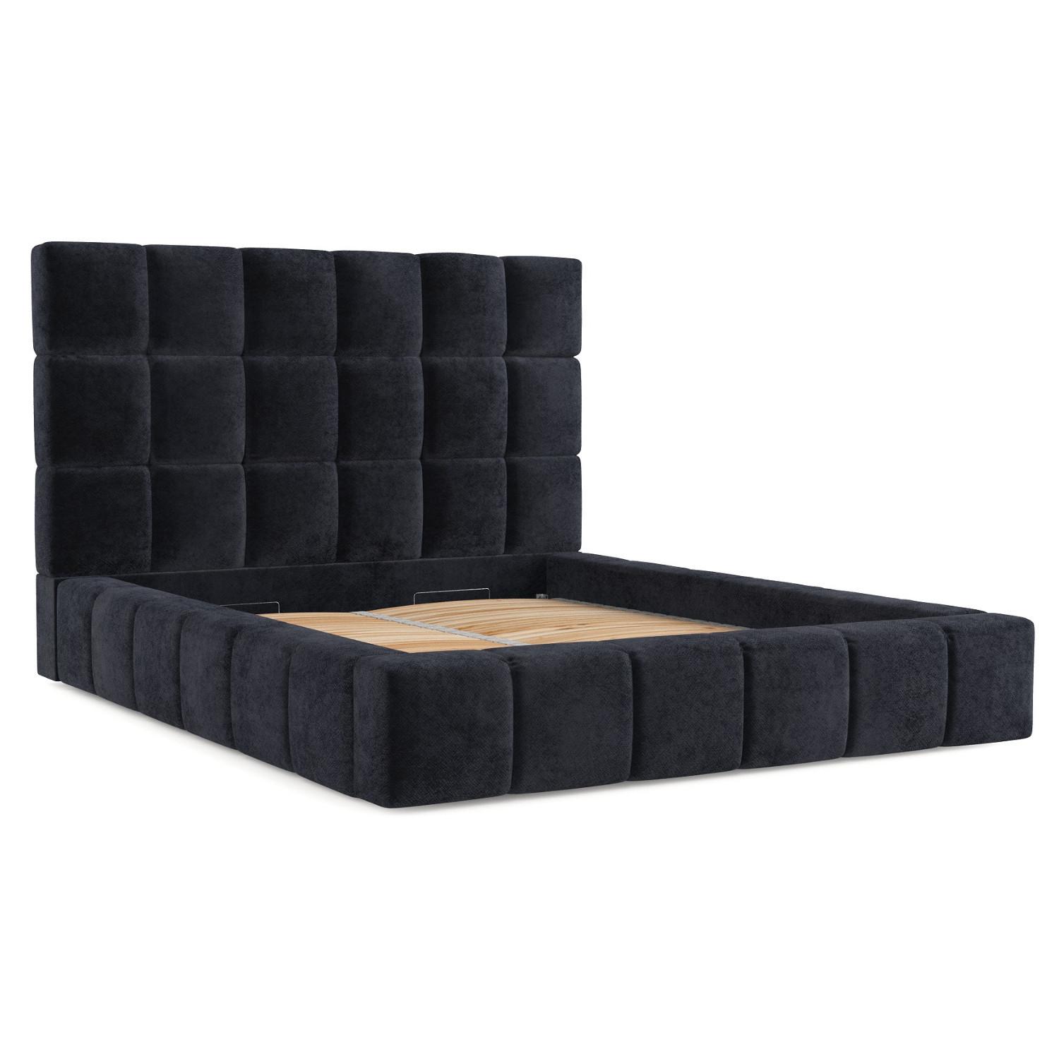 POLSTERBETT Skiathos mit Stauraum 180/200 cm Schwarz im Terra NW Stoff - Schwarz/Naturfarben, Holz/Holzwerkstoff (180/200cm) - AltaBeds