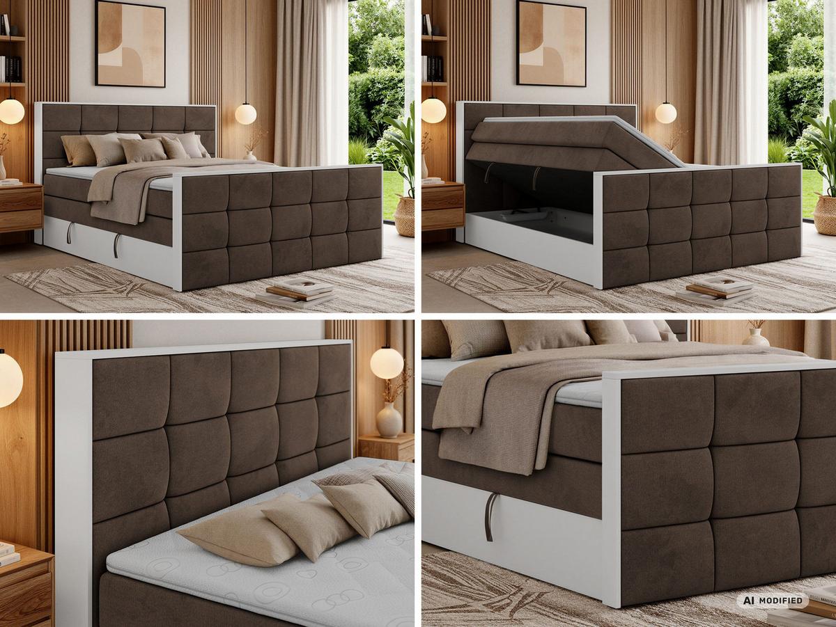 BOXSPRINGBETT ALVIT KING DUO 180/200 - Braun Velvet - Topper Visco - H4 - Schwarz/Braun, Kunststoff/Textil (180/200cm) - MKS