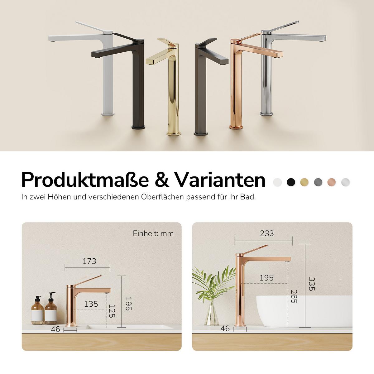 WASCHTISCHARMATUR mit Zertifiziertem Filterelement Rosengold Hoher Stil - Roségold, Metall (23.3/4.6/33.5cm) - EMKE