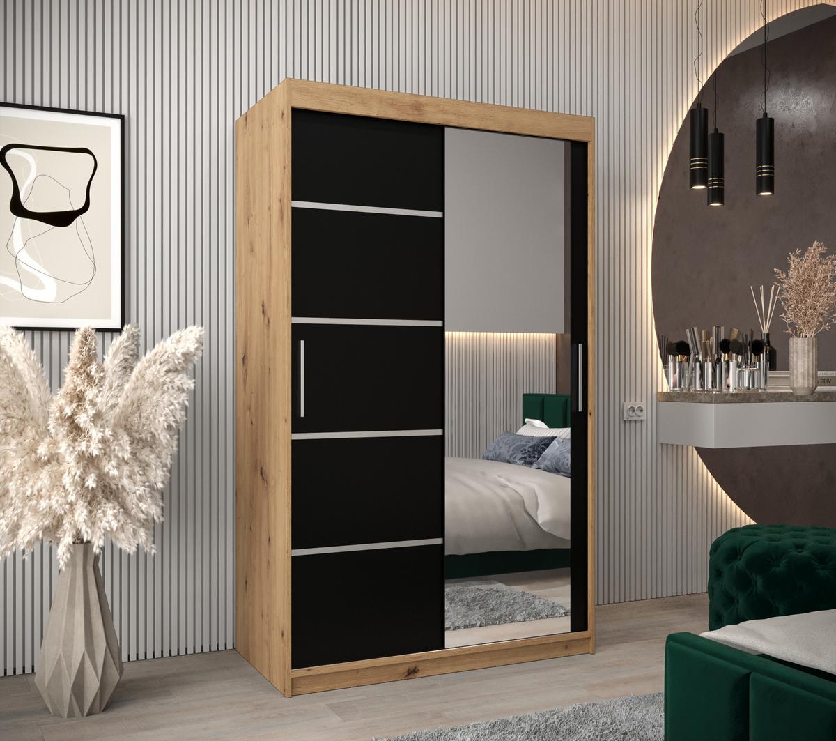 SCHWEBETÜRENSCHRANK 200/120/62 2-türig - Silberfarben/Schwarz, Holz/Kunststoff (120/200/62cm) - MÖBEL KRYSPOL