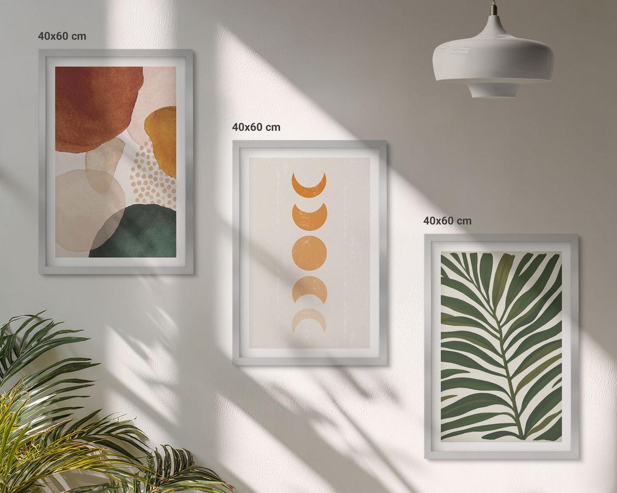 BILDER SET 3er Set - 40x60 cm Silberner Rahmen - Abstrakte Blattformen - Silberfarben, Kunststoff (40/60cm) - TULUP