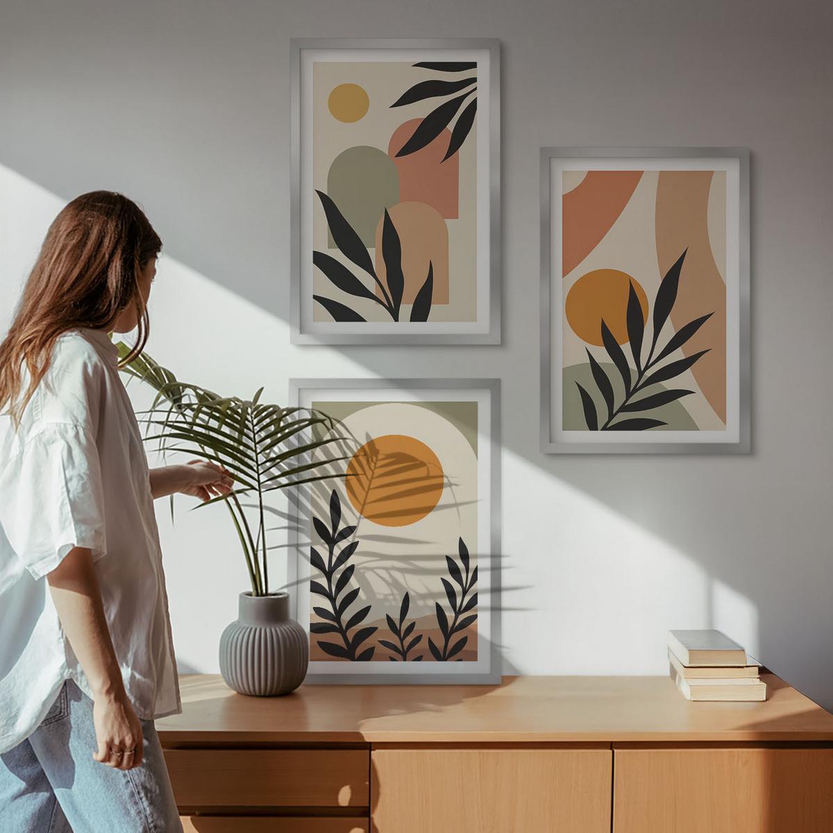 BILDER SET 3er Set - 40x60 cm Silberner Rahmen - Abstrakte Pflanzenformen - Silberfarben, Kunststoff (40/60cm) - TULUP