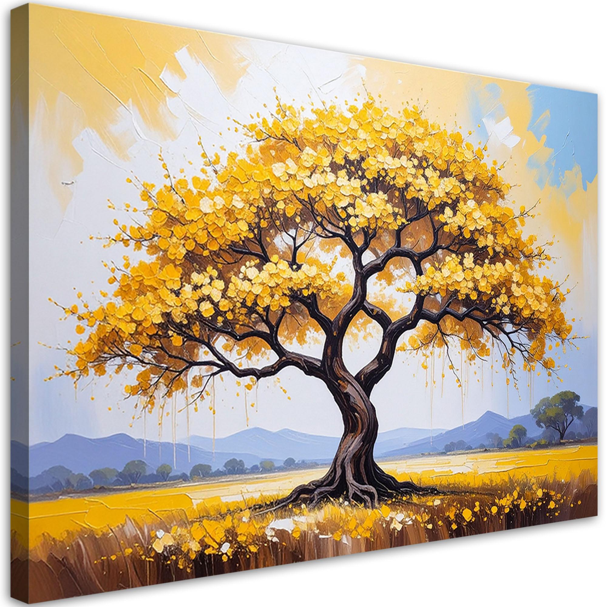 LEINWANDBILD 3D Goldener blühender Baum des Lebens 60x40cm - Gelb, Textil (60/40cm) - Feeby
