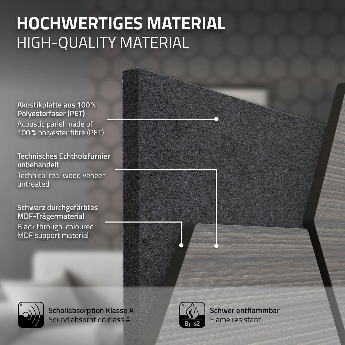 AKUSTIKPANEEL 2er Set Schallschutzplatten Hexagon Grau Holzoptik 66x81x2 cm aus Filz - Grau, Holzwerkstoff (2.1/81.1/66.6cm) - ML-DESIGN
