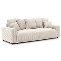 SCHLAFSOFA Calma mit Bettkasten im Bumpy-Design aus weichem Creme Plüschcord - Creme/Schwarz, Holz/Kunststoff (239/88/98cm) - S-Style