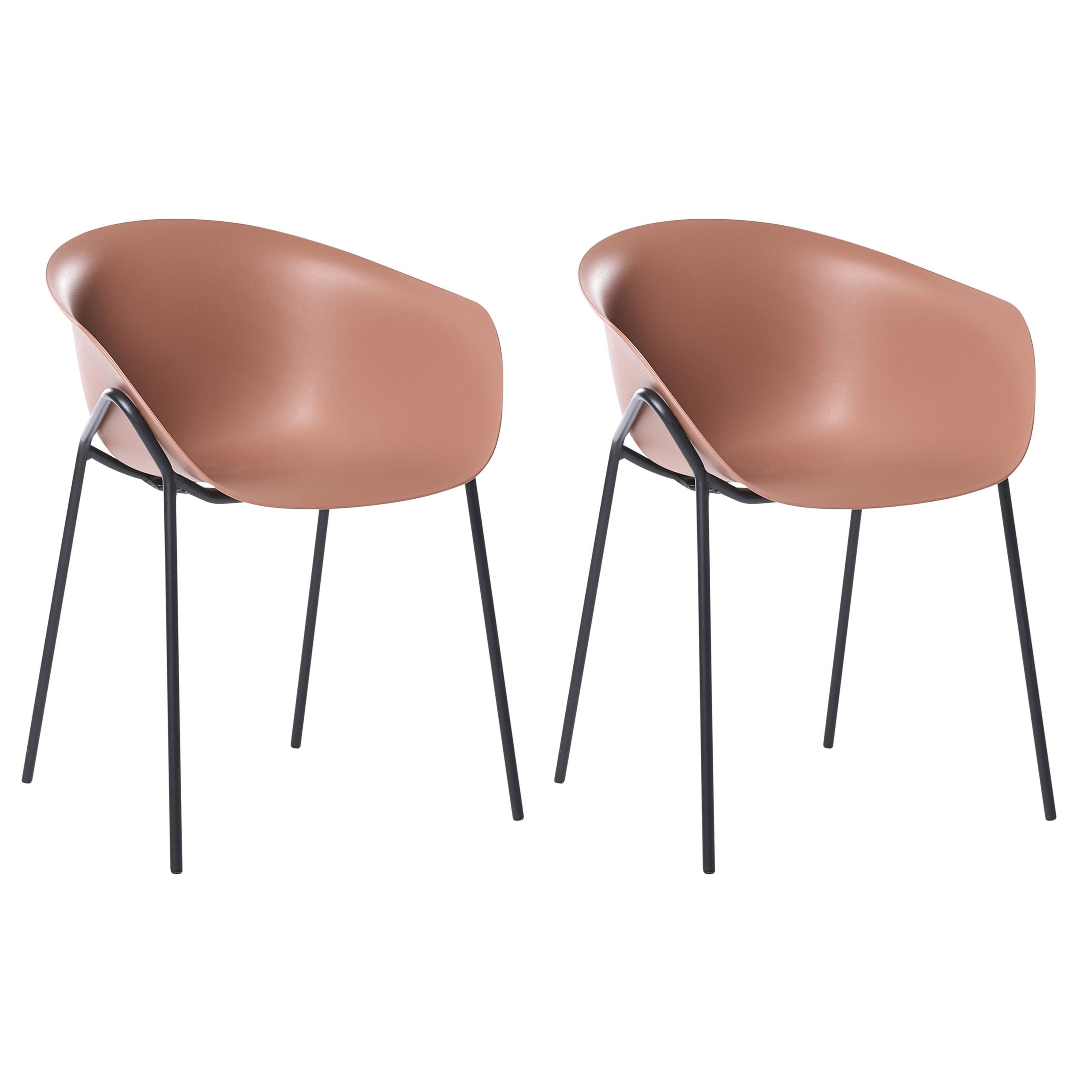GARTENSTUHL 2er-Set Kunststoff Braun Meteora - Braun, Kunststoff (55/74/50cm) - Beliani