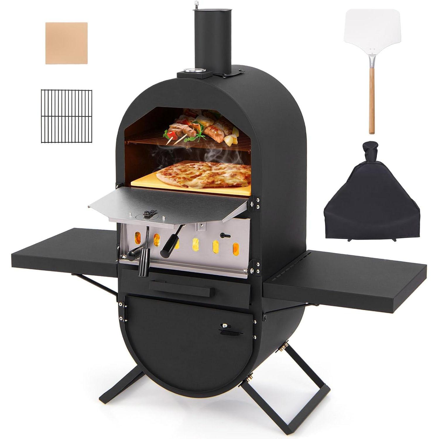 PIZZAOFEN Schwarz - Schwarz, Metall (98/98/31cm) - COSTWAY