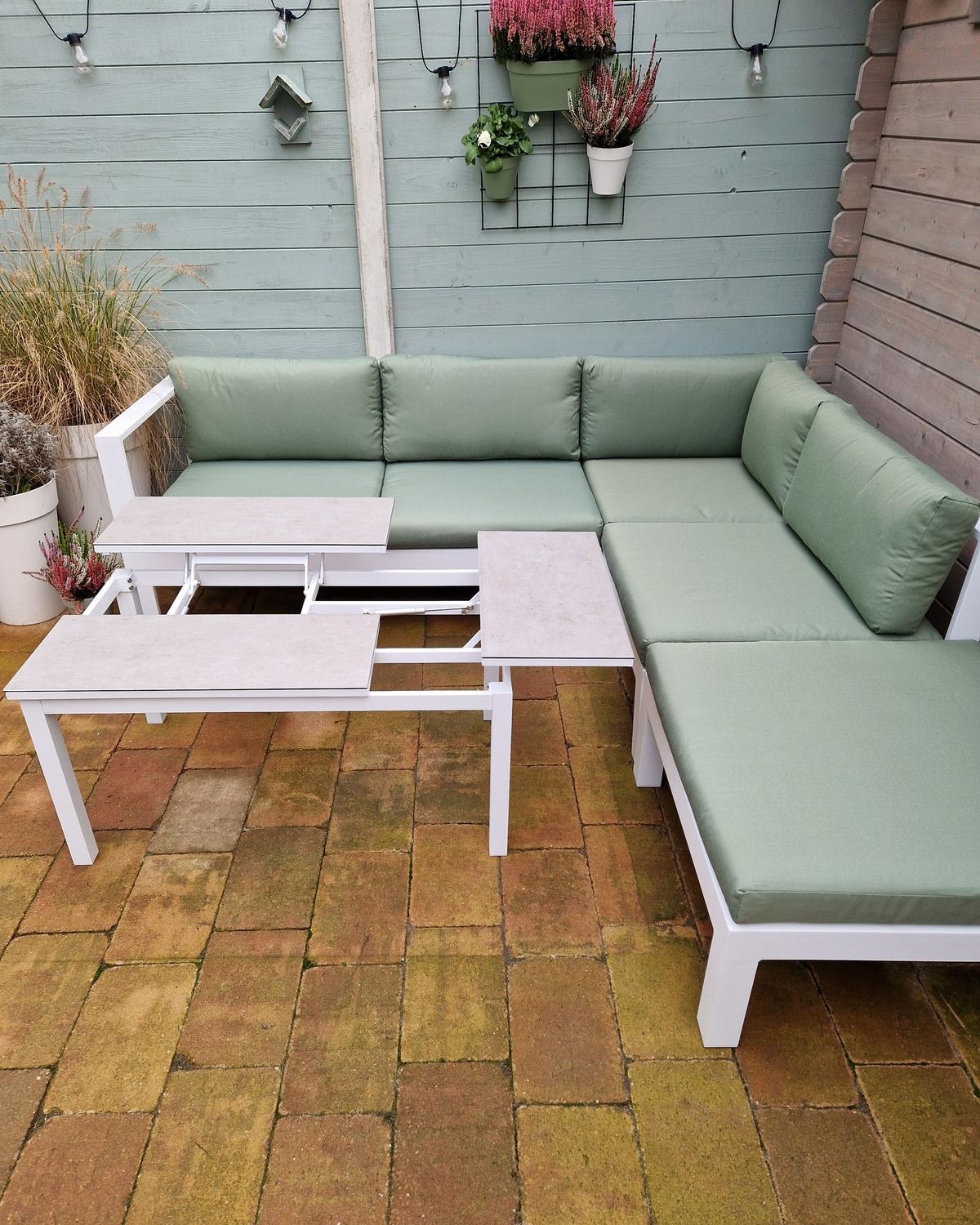 LOUNGE-SET 5-sitzer Aluminium Grün Messina - Weiß/Grau, Metall - Beliani