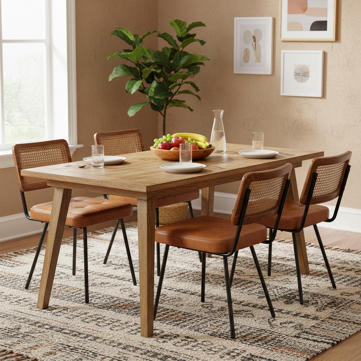 ESSZIMMERSTÜHLE 2er-Set PU-Leder & Rattan Braun - Braun, Leder/Holzwerkstoff (61/79/46cm) - Urban Meuble
