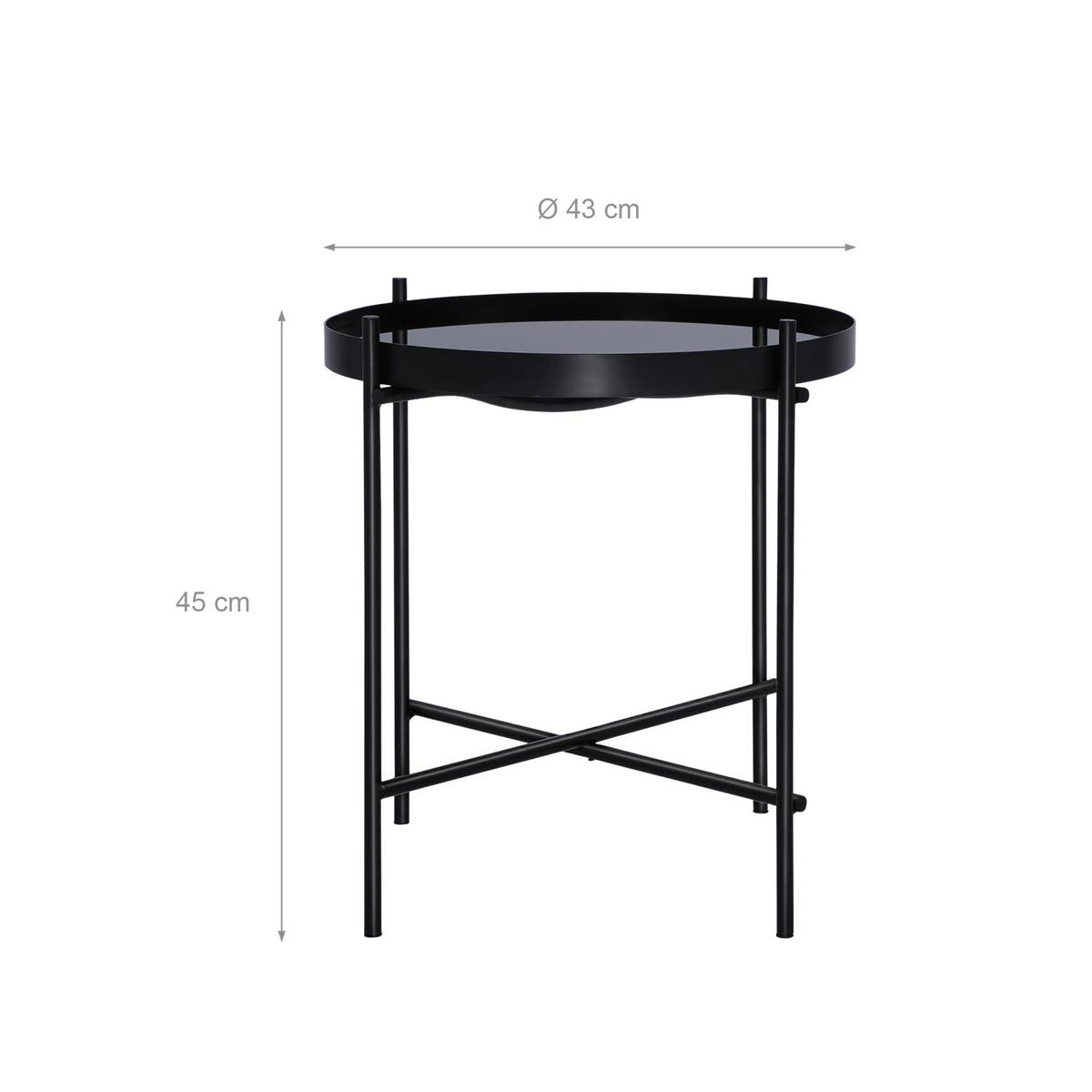 BEISTELLTISCH Ø43x45 cm rund in Schwarz mit Metallgestell und Glasplatte - Schwarz, Metall (43/43/45cm) - WOMO-DESIGN