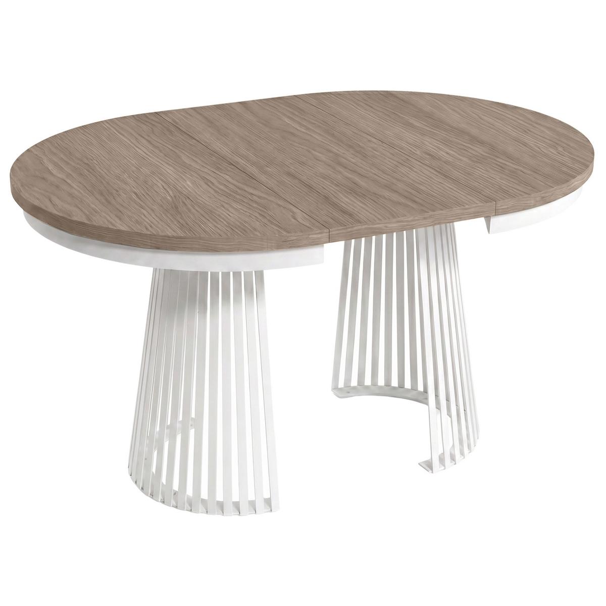 ESSTISCH Lumi, Runder, ausziehbar auf 180 cm, mit Metallbeinen, Walnussfarben+Weiß - Kaschmir/Walnussfarben, Metall (100/100/77cm) - Beautysofa