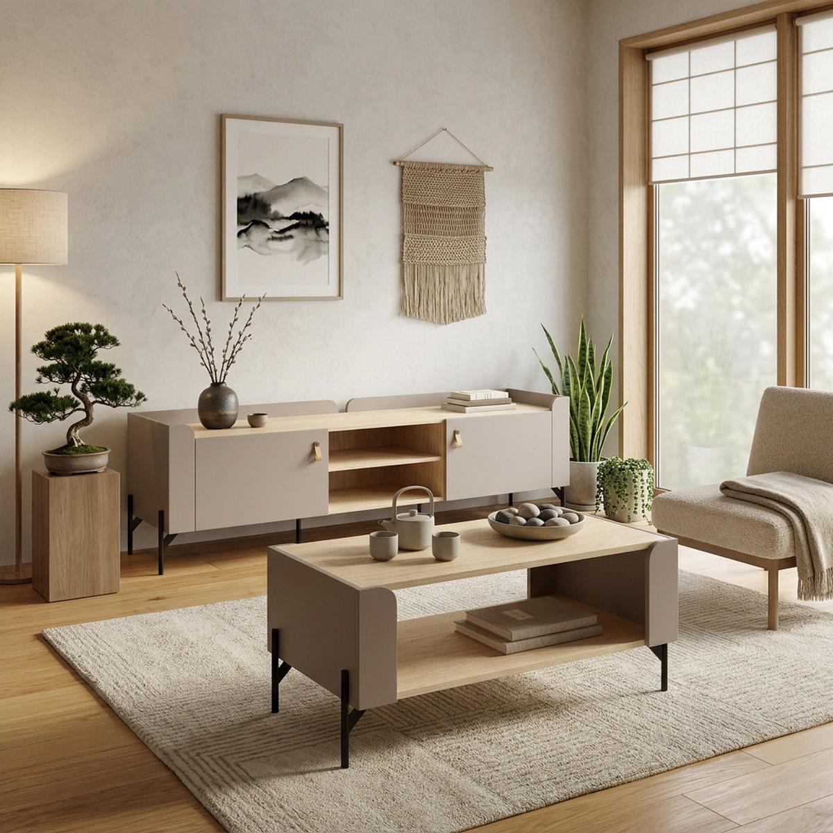 COUCHTISCH Sorella mit offenem Regal, 90x40 cm, für Jugendzimmer, Porcini + Eiche Mavelie - Eichefarben/Cappuccino, Holzwerkstoff (40/90/50cm) - Beautysofa