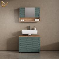 BADMÖBEL-SET Ronco Grün/Goldkraft Eiche 2 Teile, Unterschrank 80 cm - Honigeiche/Grün, Holzwerkstoff (80/58/41cm) - Livinity®