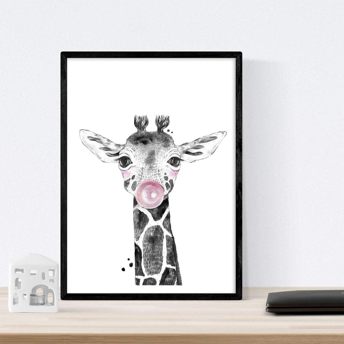 POSTER Set Mit 6 Tiere Babys Mit Kaugummi Zebra Schweinefleisch Giraffenwild Hirsch Kuhpferd A3 Rahmenlos - Klar, Papier (29/3cm) - Nacnic