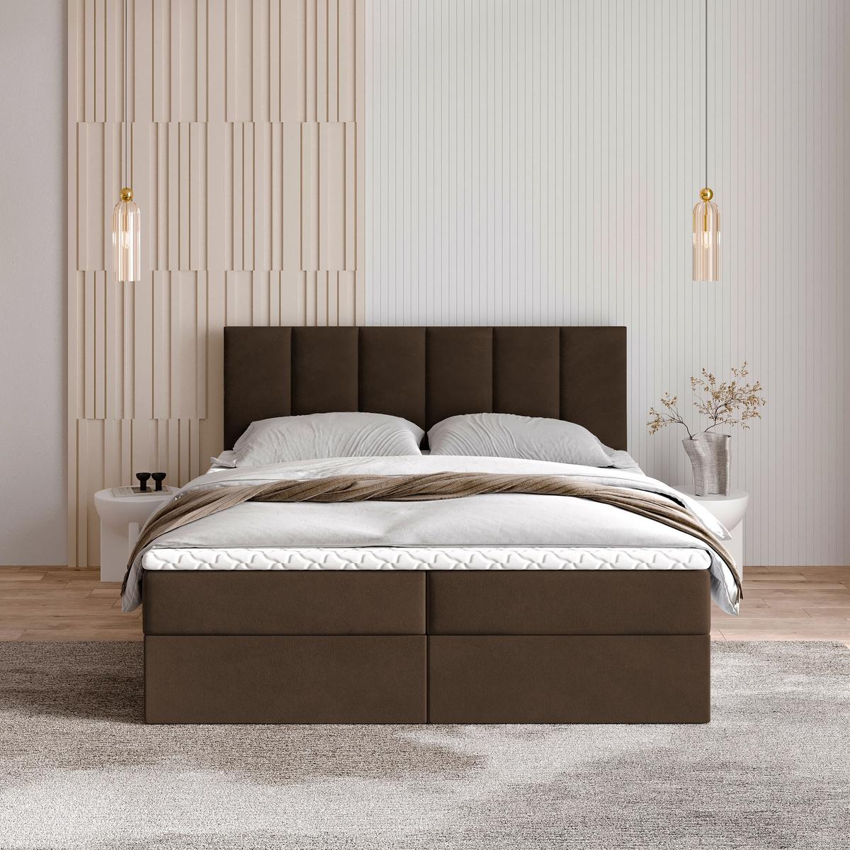 BOXBETT MERIL 140x200 cm mit Matratze und Topper - Braun - Braun, Holz (140/200cm) - MASSENO