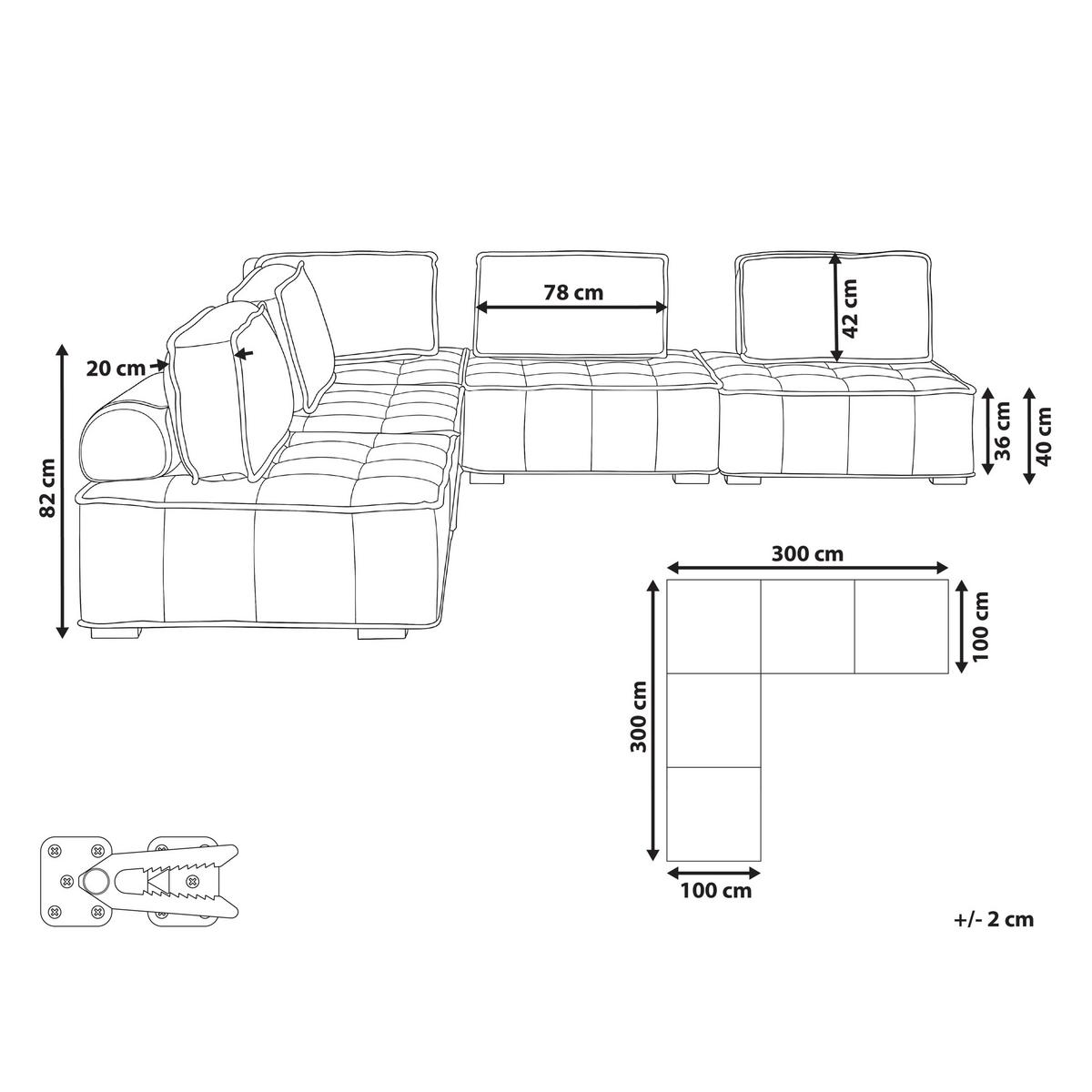 ECKSOFA Modul 5-Sitzer Stoff Cremeweiß rechtsseitig Tibro - Creme, Textil (300/300cm) - Beliani