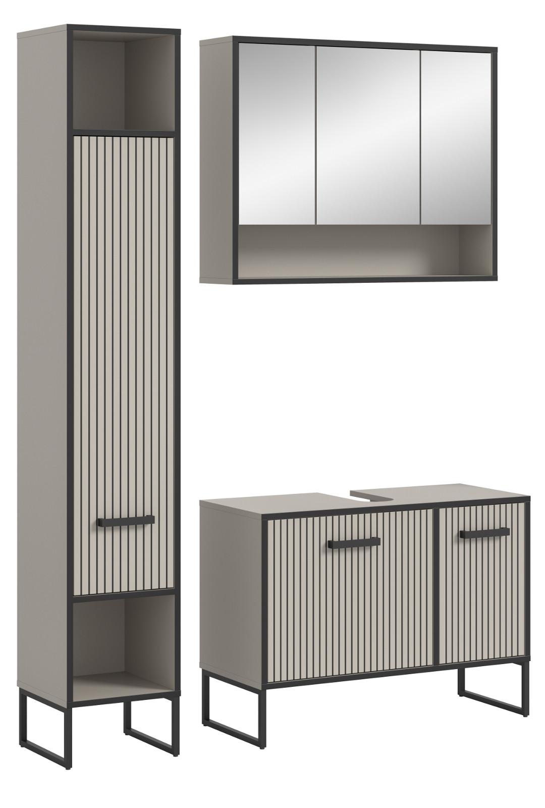 BADMÖBEL-SET 3-teilig Scana in schwarz, sand 125 cm, Kombination mit Soft-Close - Sandfarben/Schwarz, Glas/Holzwerkstoff (125/192/36cm) - Inn.Furn