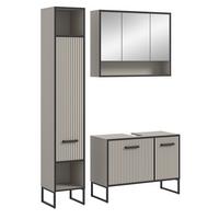BADMÖBEL-SET 3-teilig Scana in schwarz, sand 125 cm, Kombination mit Soft-Close - Sandfarben/Schwarz, Glas/Holzwerkstoff (125/192/36cm) - Inn.Furn