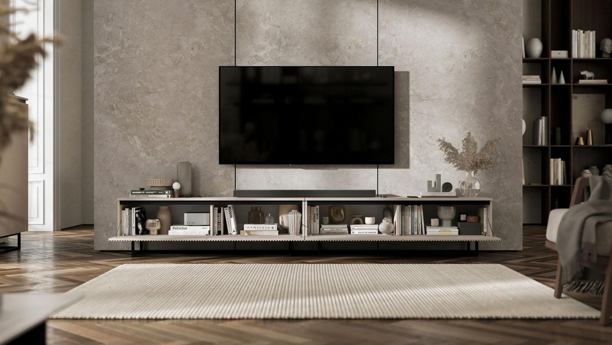 TV-LOWBOARD 2-er Set Selene Kaschmir Matt mit Metallrahmen 140 cm - Kaschmir/Schwarz, Holzwerkstoff/Metall (280/44/35cm) - Meble Lindner