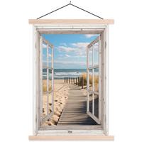 POSTER MIT MAGNETLEISTEN Fenster - Meer - Küste - Natur - Ausblick - Strand - Wattenmeer Wandbild Schlafzimmer 60x90 cm - Beige, Textil (60/90/0.15cm) - MuchoWow