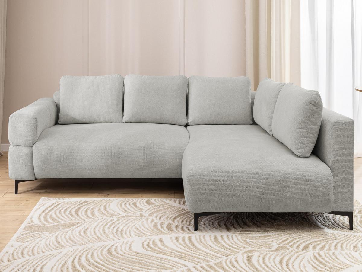 ECKSOFA Cardea in Bubble-Optik aus weichem Hellgrau Strukturstoff mit hohem Sitzkomfort - Ottomane rechts - Hellgrau/Schwarz, Holz/Textil (230/170cm) - S-Style Möbel
