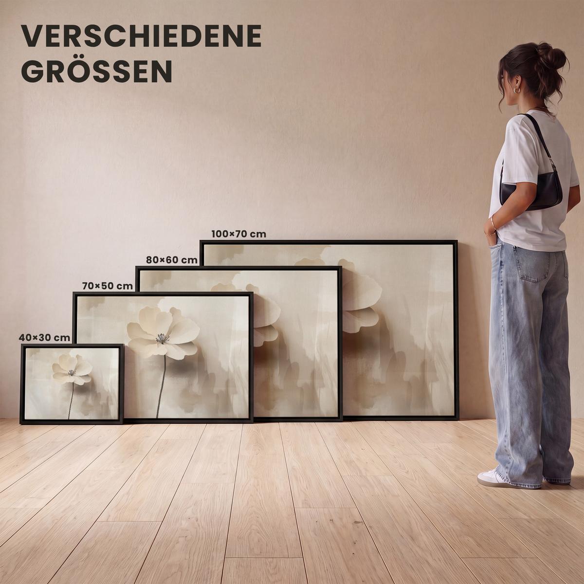 LEINWAND Bilder mit Rahmen - Blume - Beige - Farbe - Schatten - 40x30 - Creme, Textil (40/30cm) - MuchoWow