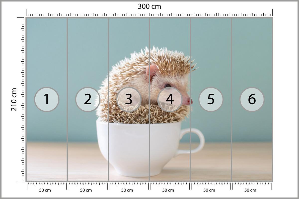 FOTOTAPETE für Esszimmer Igel Weiße Tasse Süß Tier 300x210 - Beige/Weiß, Papier (300/210cm) - Muralo