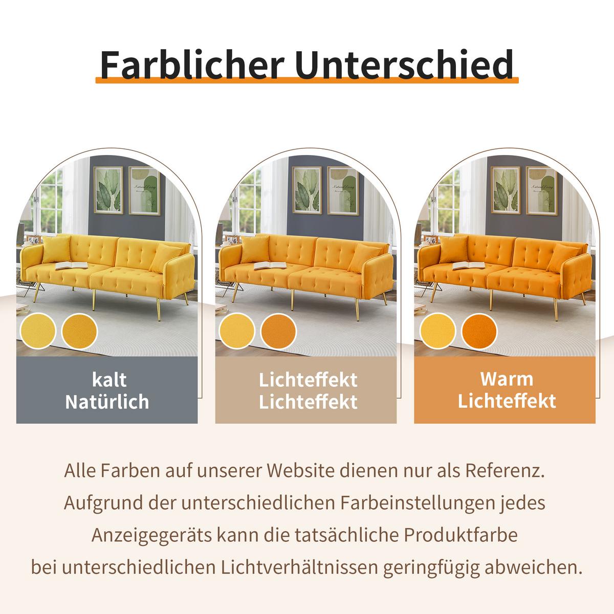SCHLAFSOFA 2-in-1 Funktion Velours - Gelb, Kunststoff (178/70/82cm) - Urban Meuble