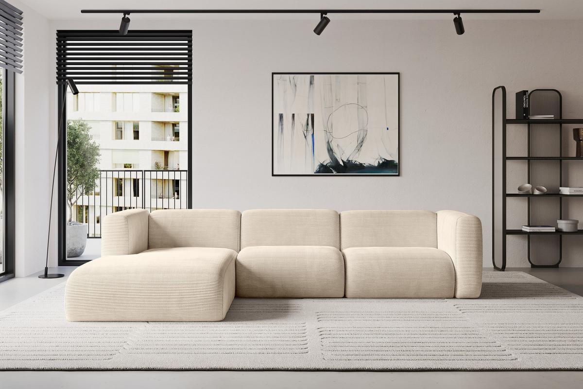 ECKSOFA Ottomane Links MIRA-L2 318x179x89 Beige Cord - Sandfarben/Beige, Holzwerkstoff/Kunststoff (318/179cm) - ALTDECOR