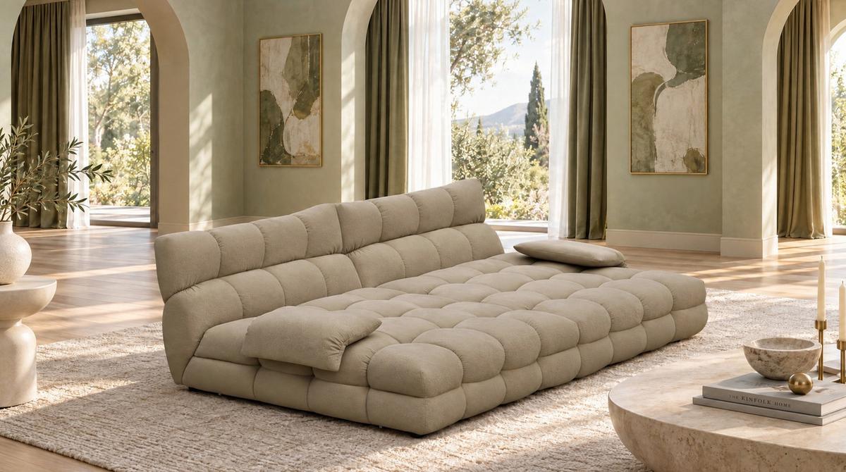 BIG SOFA AMIA Taupe Velvet - Taupe/Schwarz, Kunststoff/Textil (290/86/178cm) - KAWOLA