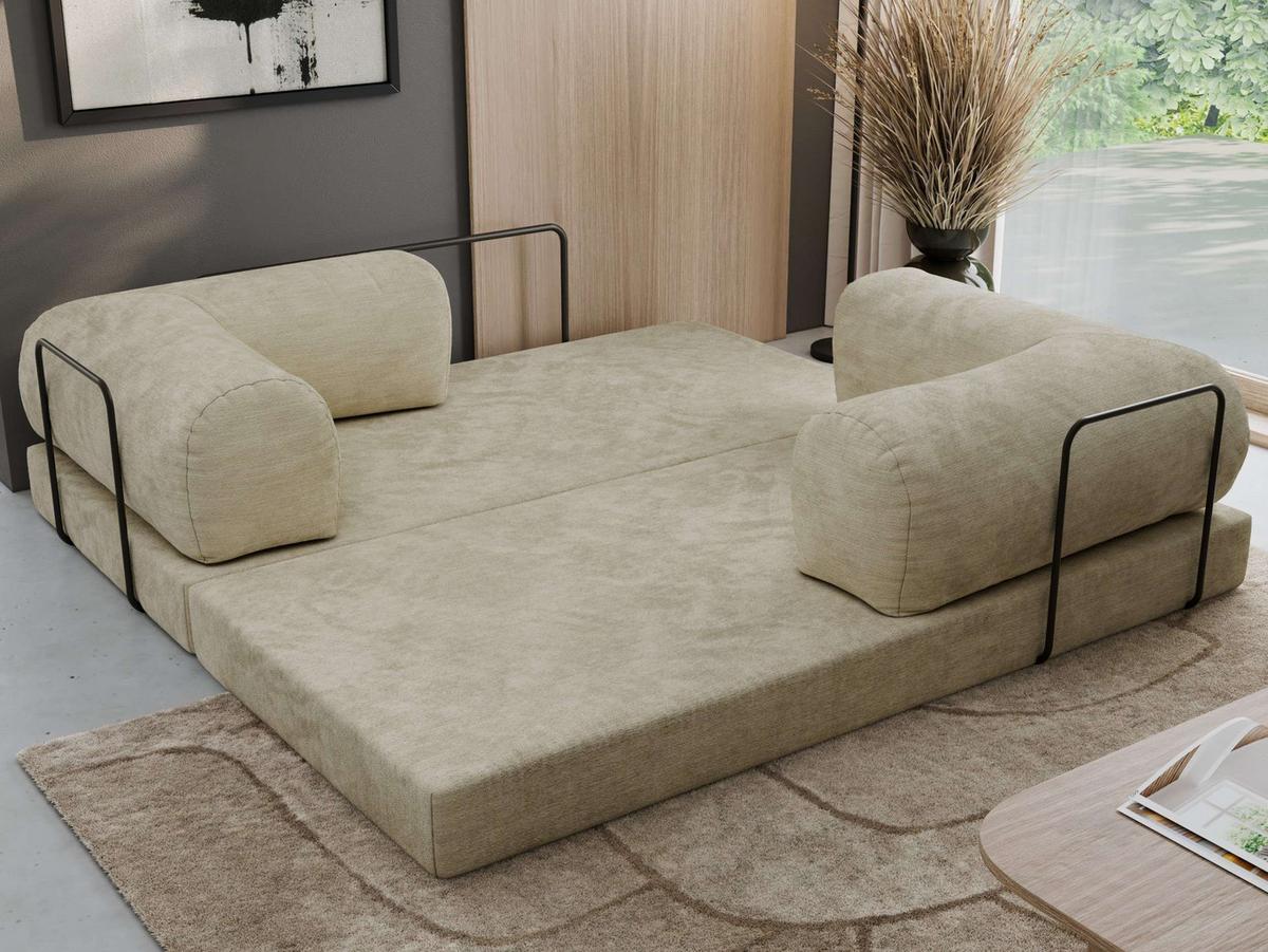 3-SITZER SOFA ORSETTO - Beige Schenille glatt - Beige/Schwarz, Textil/Metall (200/70/100cm) - MKS