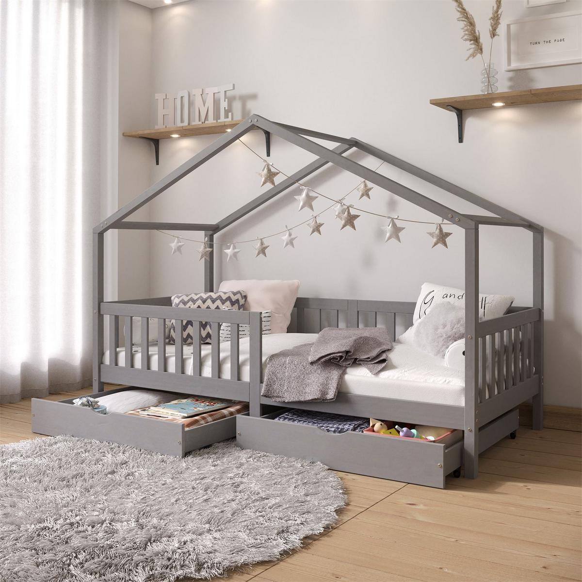 HAUSBETT ELEA 90x200 cm grau - Grau, Holz (96/148/206cm) - IDIMEX