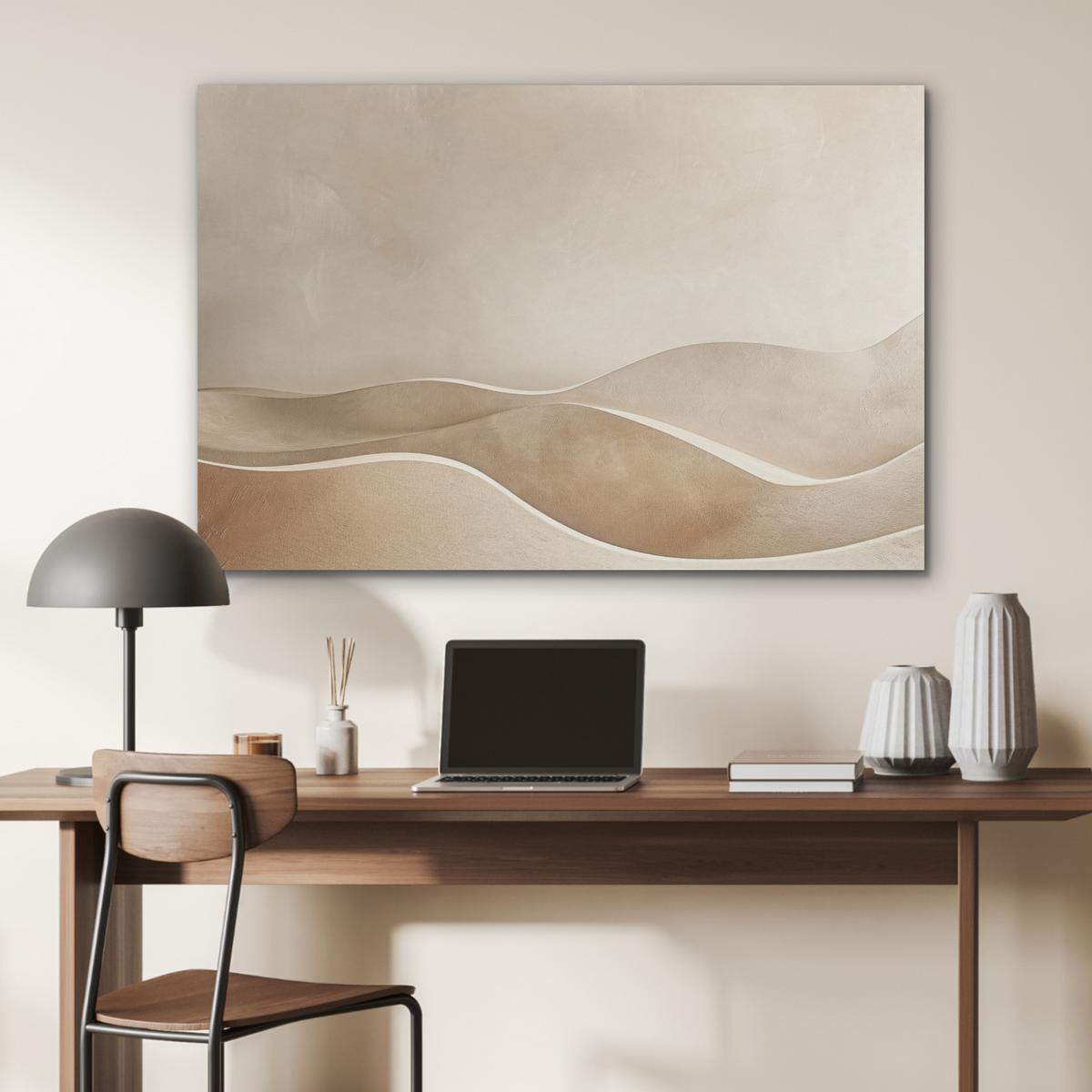 AKUSTIKBILD Beige - Natur - Abstrakt - Modern Wandbild Wohnzimmer 100x70 cm - Beige, Kunststoff (100/70/0.9cm) - MuchoWow