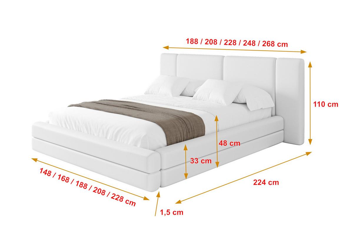 POLSTERBETT mit Bettkasten und Lattenrost, Bett mit Matratze H3/H4 - TEVO 140x200 Weiß - Weiß Hochglanz, Holzwerkstoff/Textil (140/200cm) - ALTDECOR