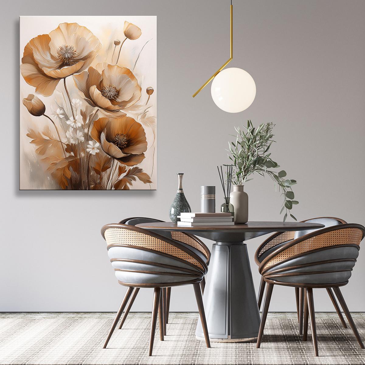 WANDBILD gemalte mohnblumen in sepia - Beige, Textil (40/60cm) - Feeby