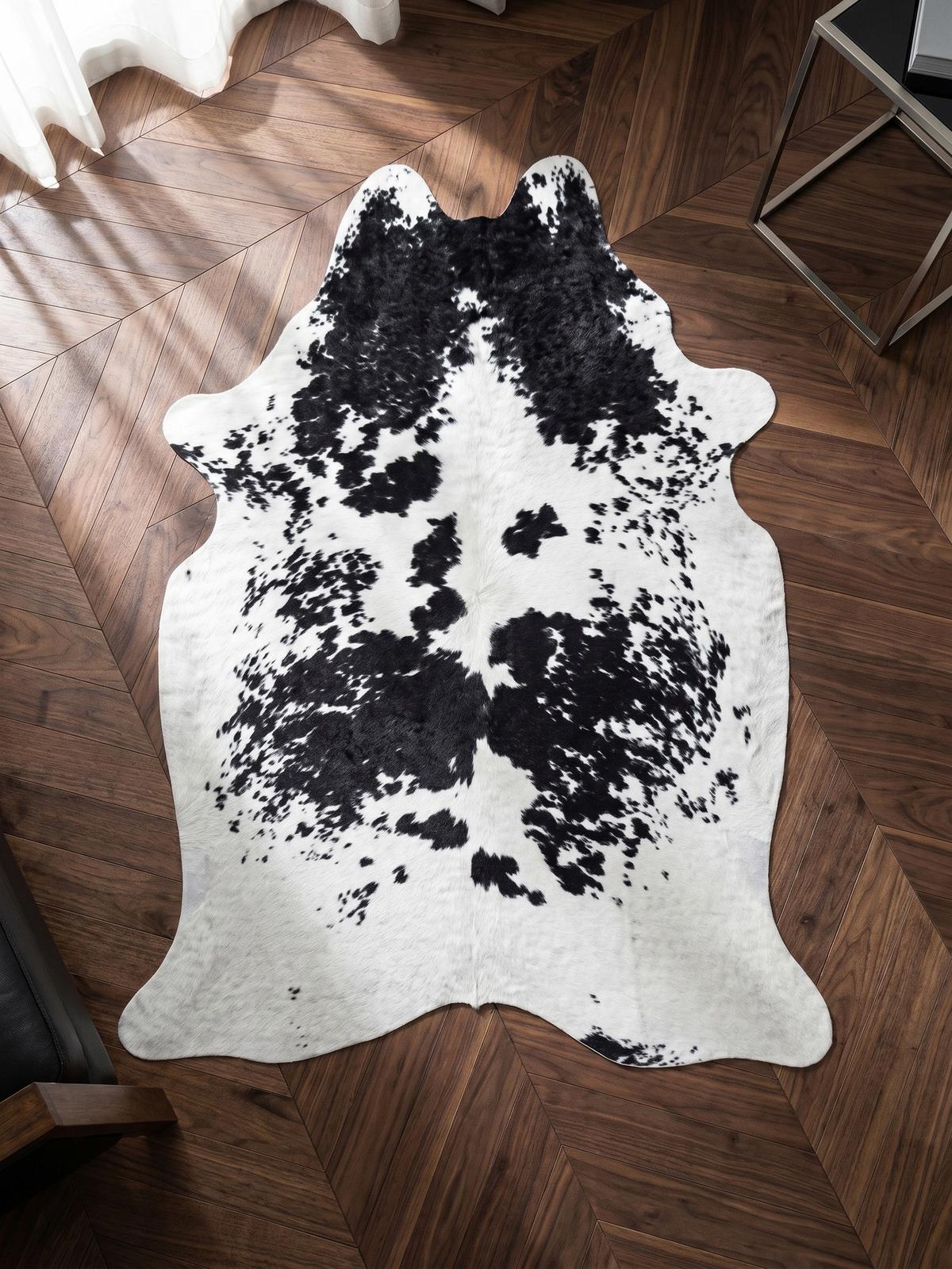 TEPPICH Flachgewebe GASTEIN in Schwarz, in Rindsleder-Optik, 150 x 200 cm - Schwarz, Textil (200/150cm) - KADIMA DESIGN