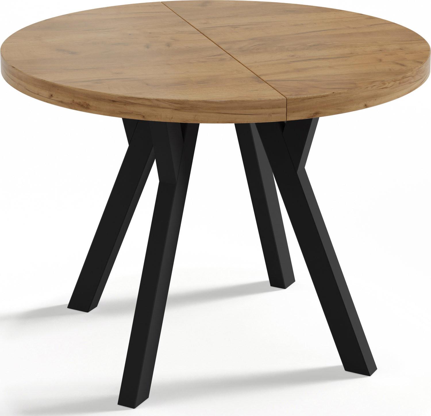 ESSTISCH Twixy runder ausziehbarer, Wotan Eiche 100-200/100/76 cm - Eiche Wotan/Schwarz, Holz/Holzwerkstoff (100/200/76cm) - WFL GROUP