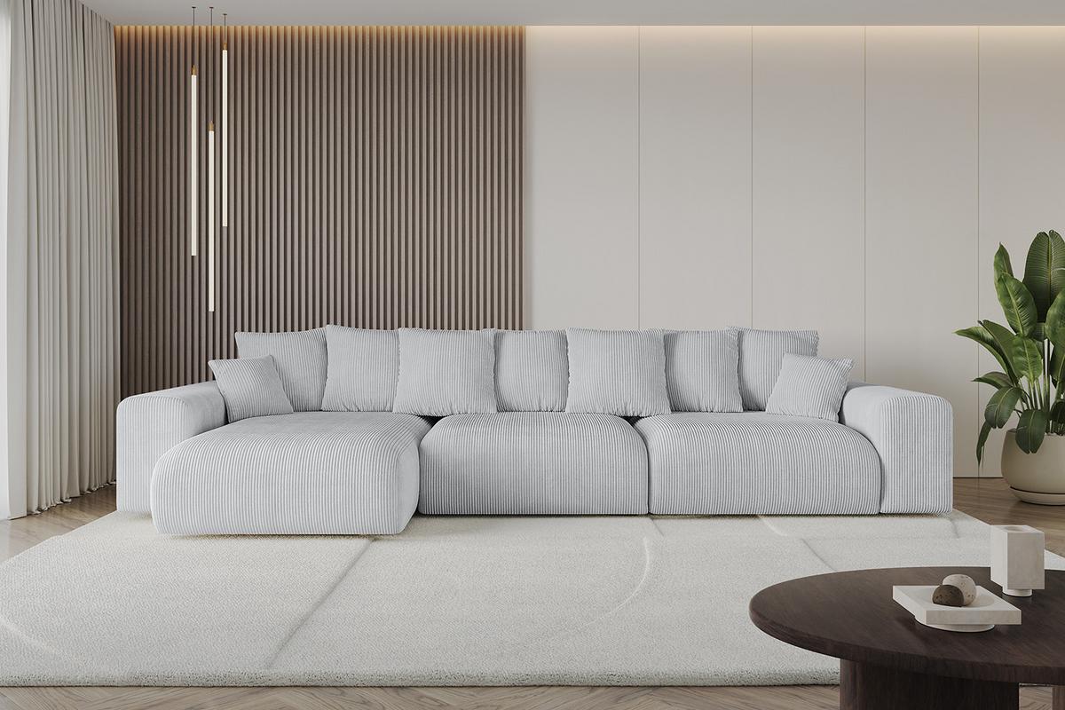 ECKSOFA Ottomane links ESKAR-L2 364x176x72 Grau Cord - Schwarz/Grau, Holzwerkstoff/Kunststoff (364/176cm) - ALTDECOR