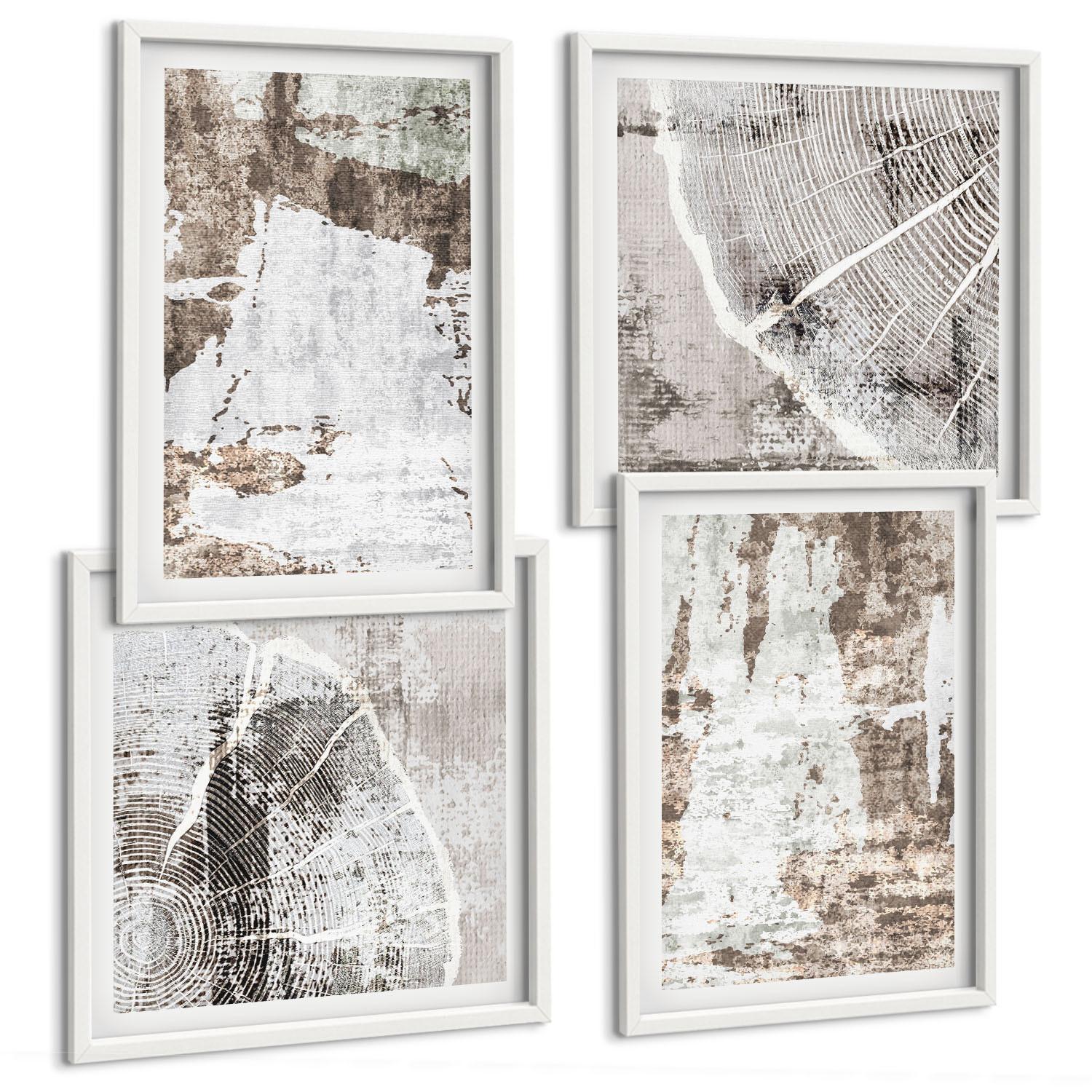 BILDER SET 4er Set - 50x50 cm & 40x60 cm Weißer Rahmen - Abstrakte Muster, weiß, braun - Weiß, Kunststoff (50/50cm) - TULUP