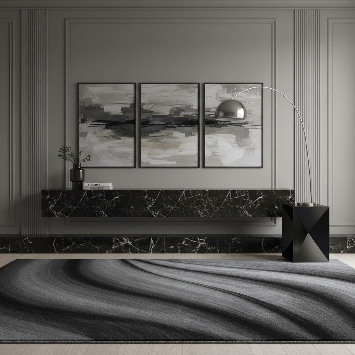 KURZFLORTEPPICH ASPEN, mit abstraktem Wellenmuster, Schwarz, 120 x 170 cm - Schwarz, Textil (120/170cm) - KADIMA DESIGN