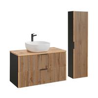 BADMÖBEL 100.6cm Gaia 2er-Set Holz in Eichenoptik und Schwarz - Schwarz, Holzwerkstoff (100.6/59/46cm) - Petits-meubles