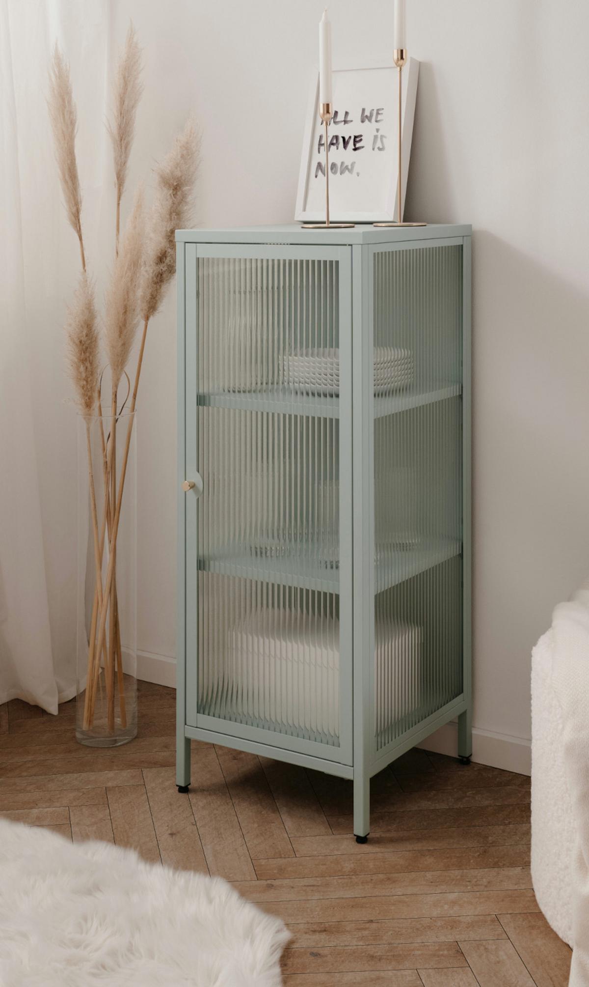 KOMMODE Metall mintgrün 40 cm, Vitrine mit stabilem Metallgestell - Goldfarben/Mintgrün, Metall (40/101.5/40cm) - Furn.Design