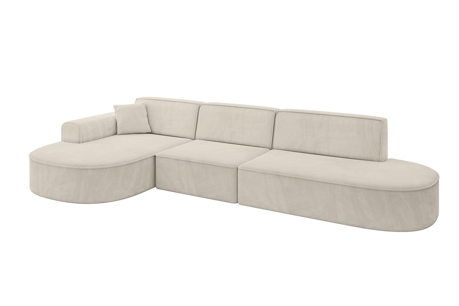 ECKSOFA Ottomane Links MARI-L2 - 328x171x79 cm Ecru Velours - Ecru/Schwarz, Holzwerkstoff/Kunststoff (328/171cm) - ALTDECOR
