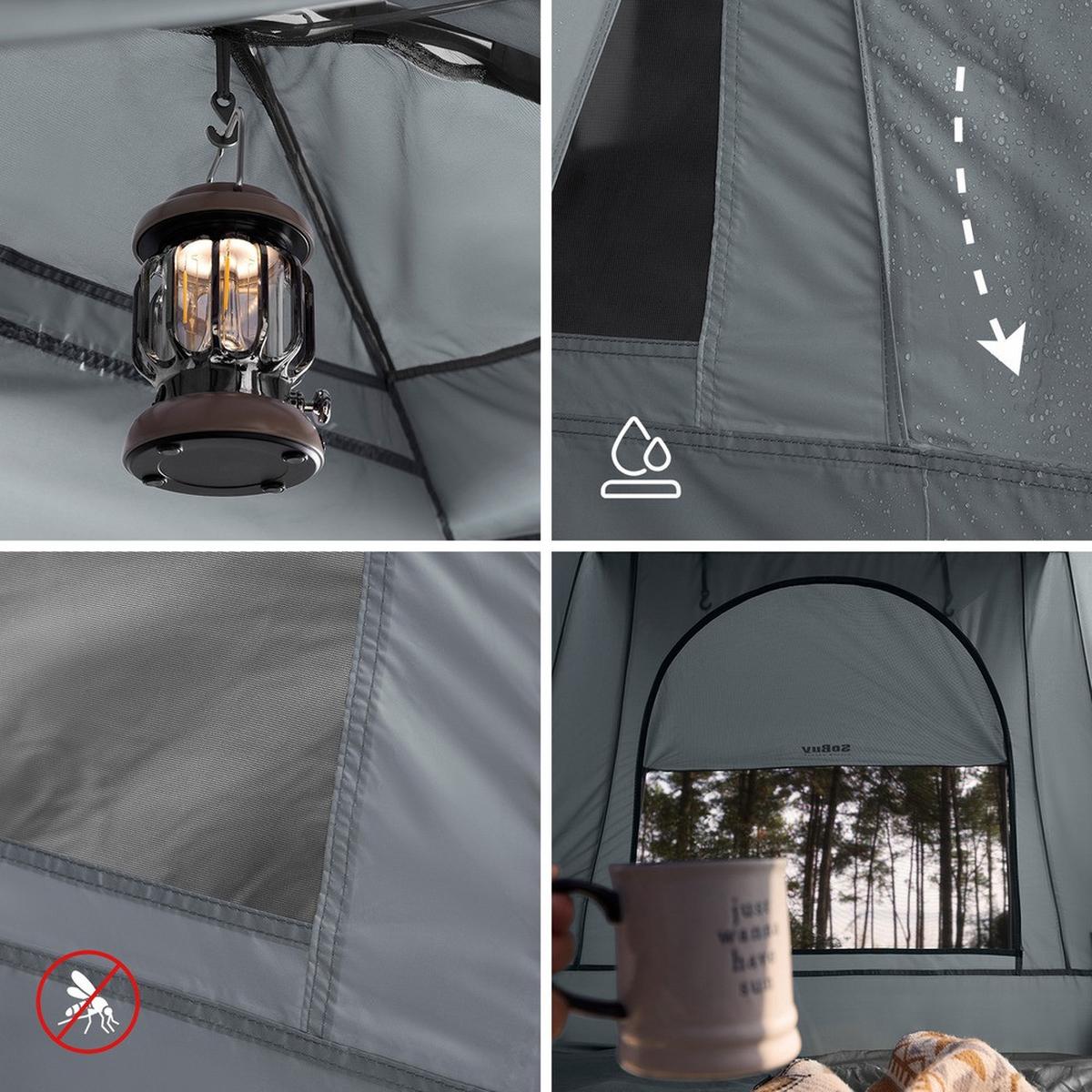 CAMPINGBETT mit Zelt und aufblasbarer Matratze OGS32-II-L-HG-TP - Ahornfarben, Fell/Metall (193/188/145cm) - SoBuy