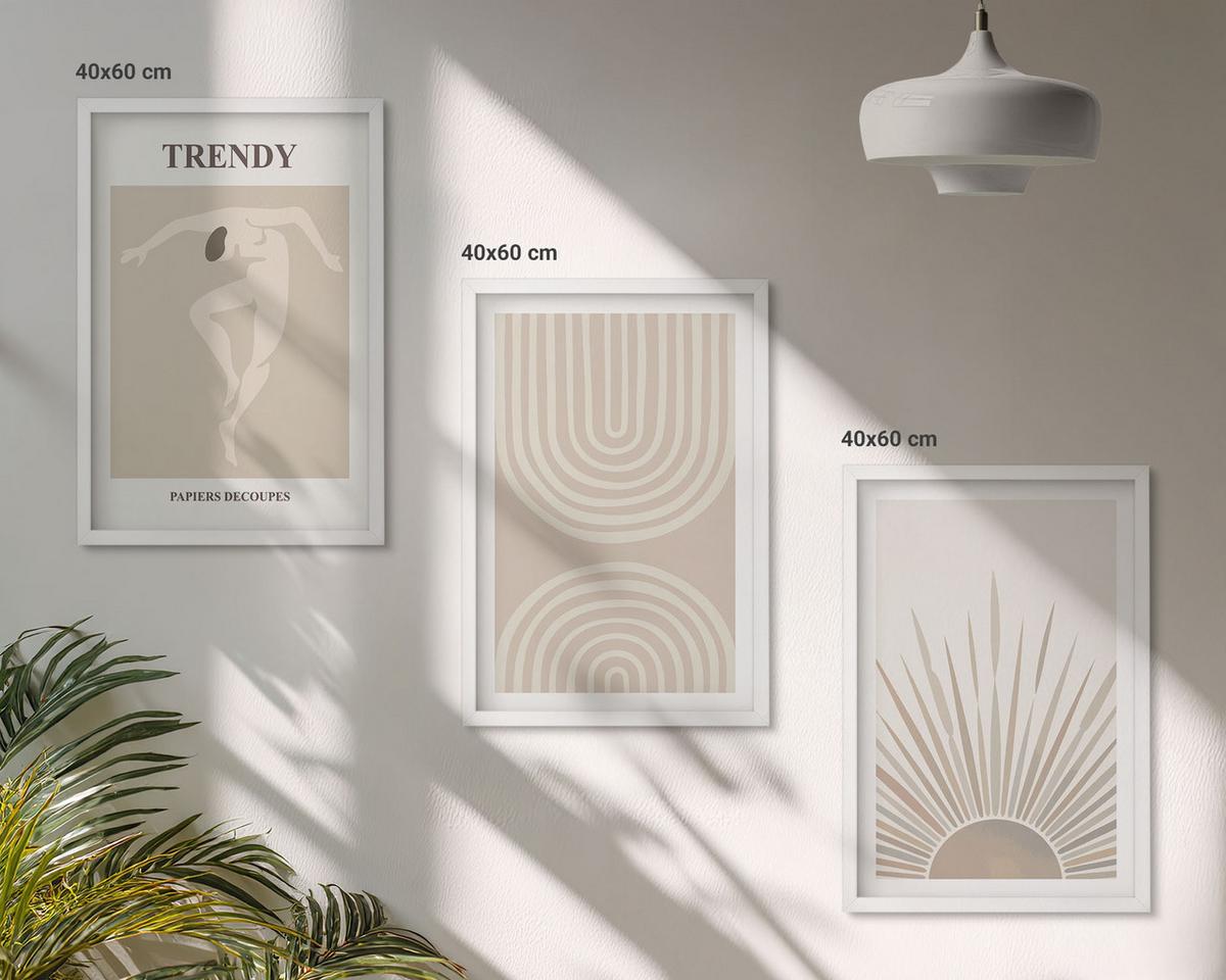 BILDER SET 3er Set - 40x60 cm Weißer Rahmen - Abstrakte Poster im Boho-Stil in Pastellfarben - Weiß, Kunststoff (40/60cm) - TULUP