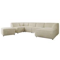 WOHNLANDSCHAFT MODARO U 6M - Creme Struktur - Rechts - Creme/Schwarz, Textil (345/78/180cm) - MKS