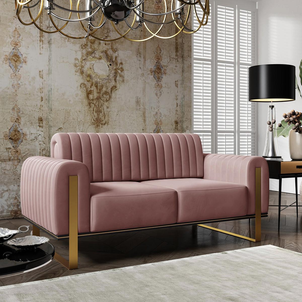SOFA Parissa 164 cm - Pink/Goldfarben, Textil/Metall (164/79/92cm) - Selsey
