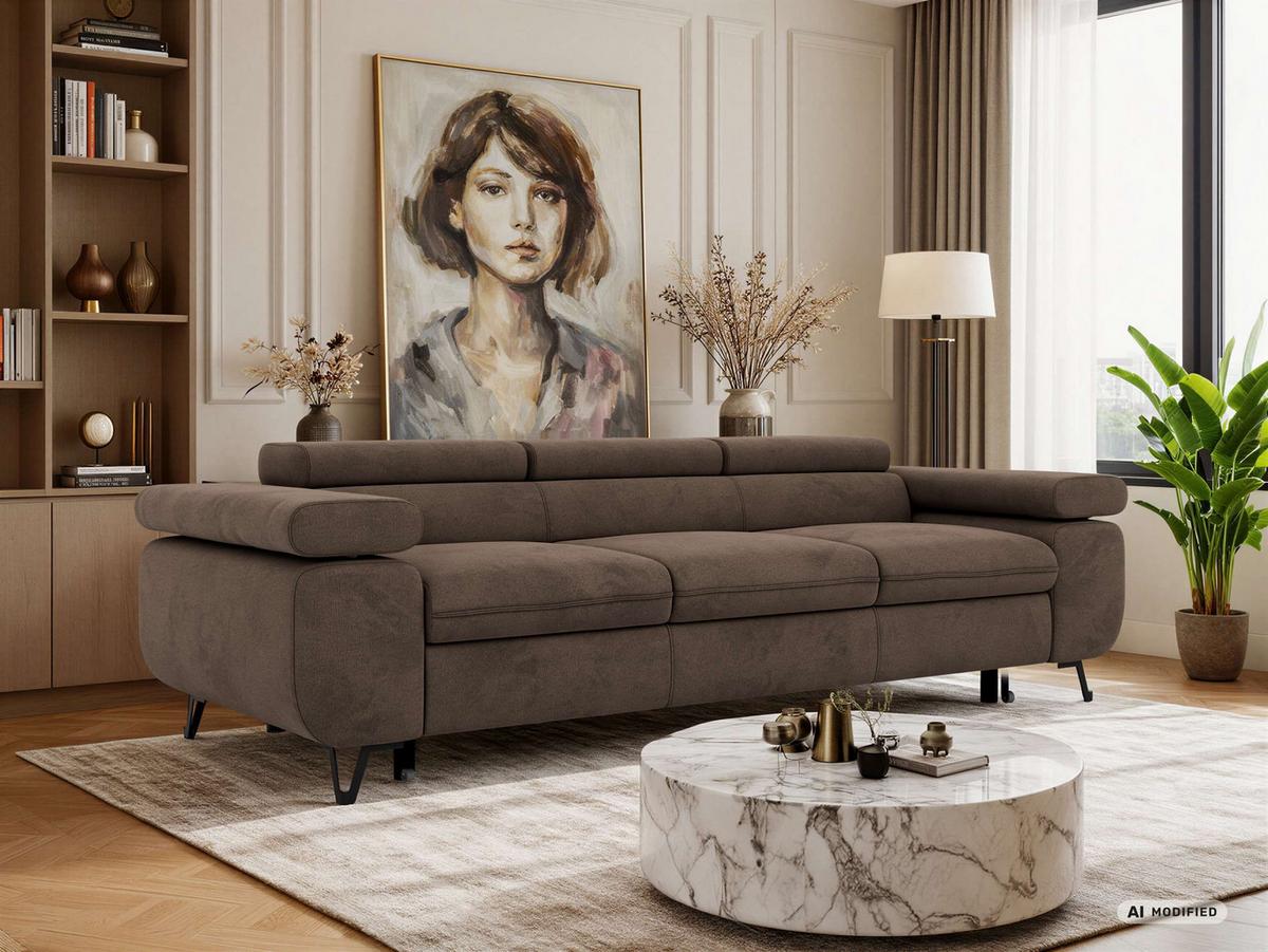 3-SITZER SOFA PETER mit Schlaffunktion - Braun Velvet - Schwarz/Braun, Textil/Metall (262/76/99cm) - MKS