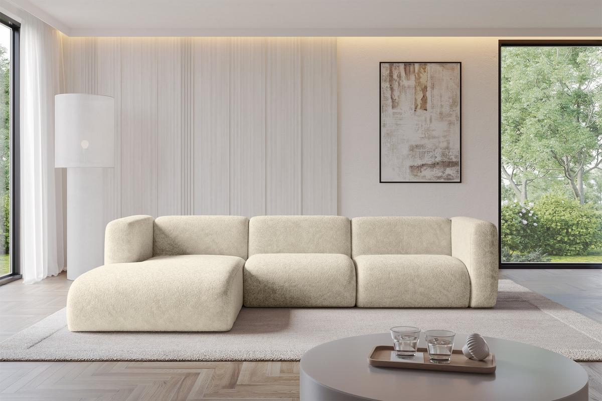 ECKSOFA Ottomane Links MIRA-L2 318x179x89 Creme Velours - Creme/Schwarz, Holzwerkstoff/Kunststoff (318/179cm) - ALTDECOR