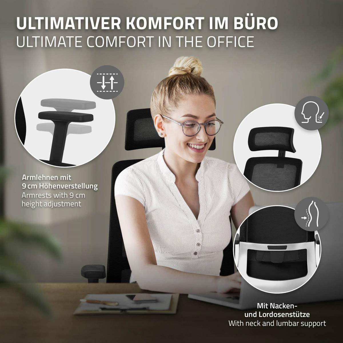 BÜROSTUHL Schwarz - Schwarz, Kunststoff (66/123/68cm) - ML-DESIGN